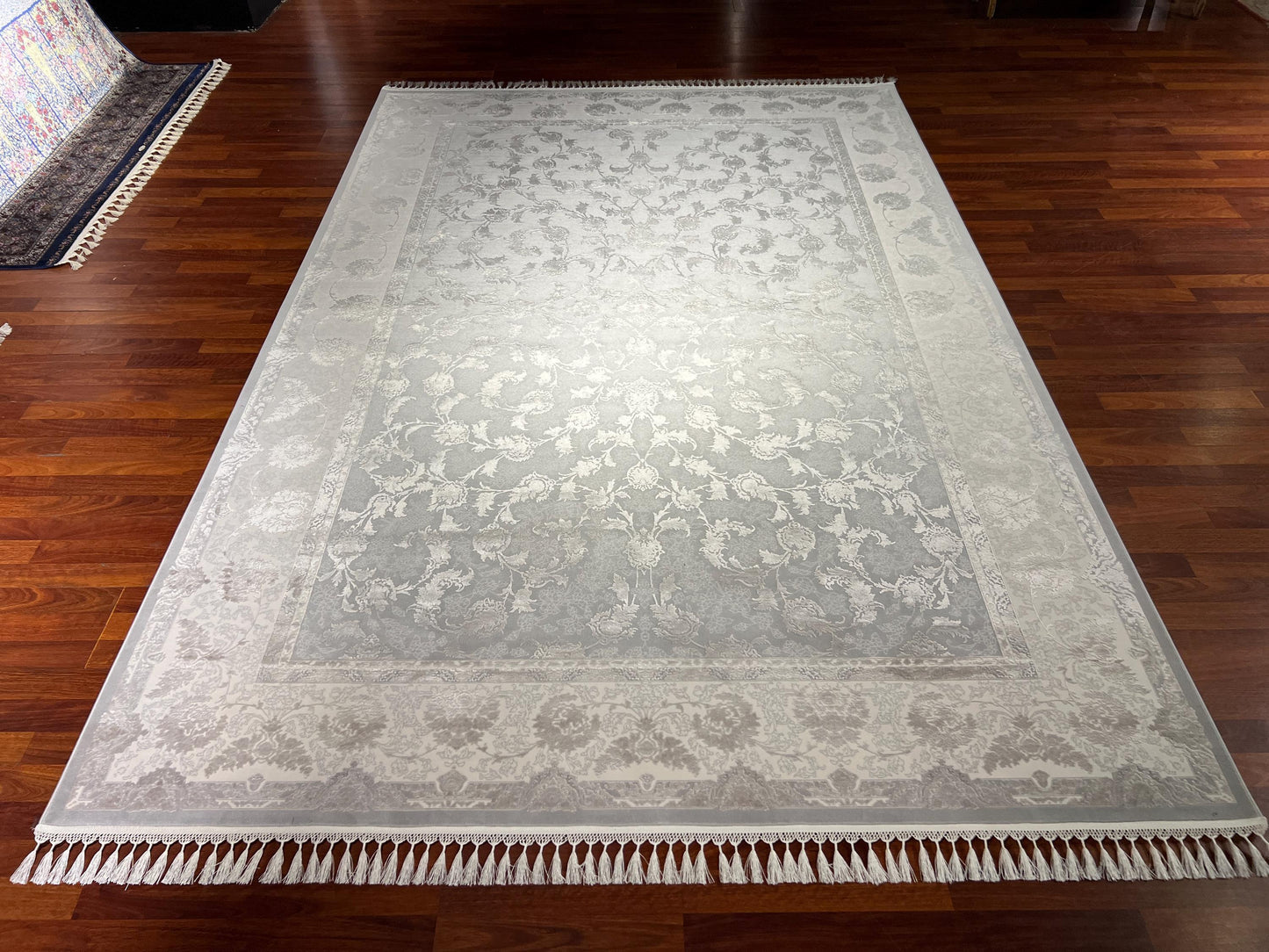 7x10 Bamboo Rug, Gray Beige Rug, Turkish Area Rug, Luxury Living Room Rug, Large Rug