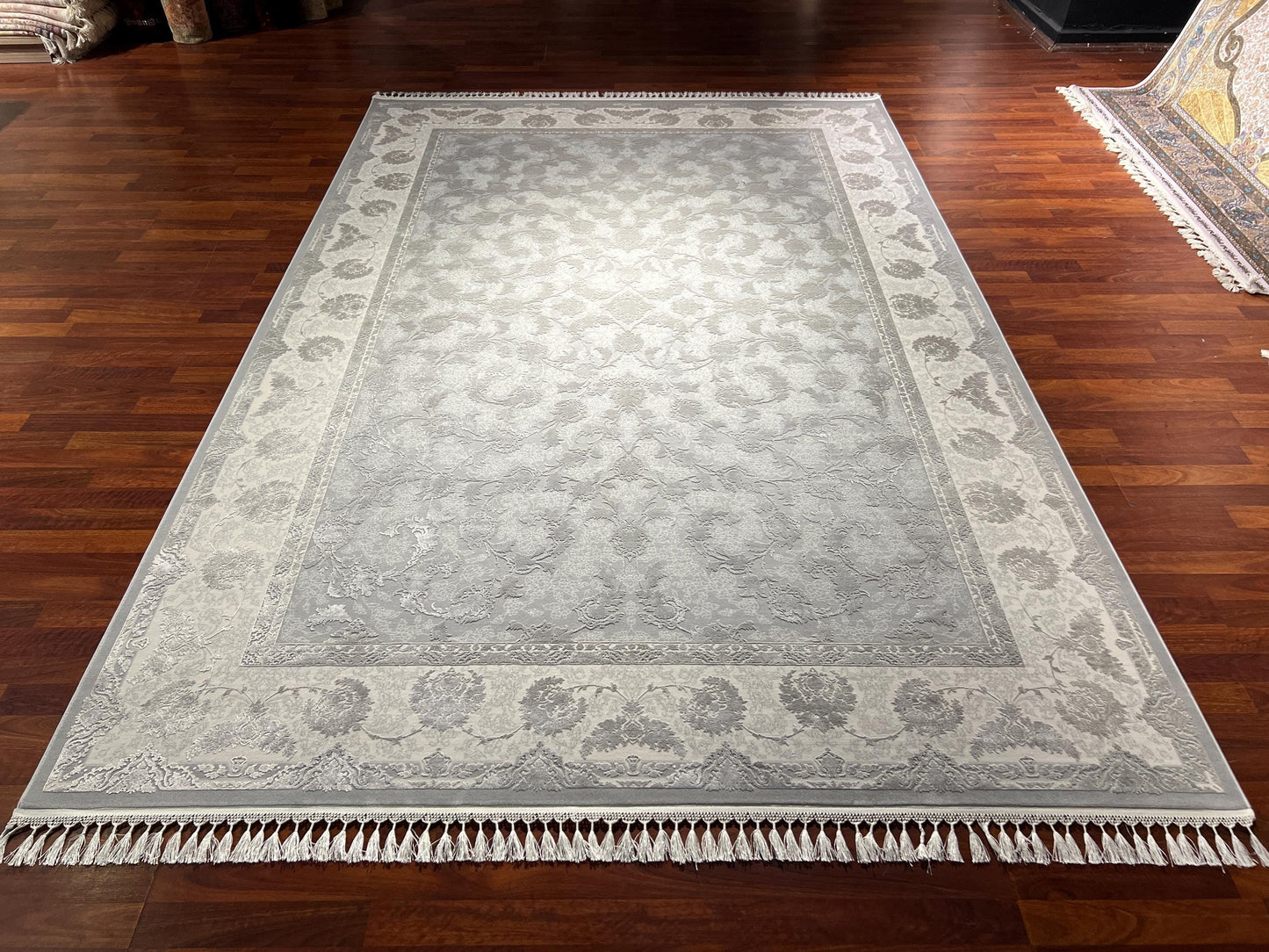 7x10 Bamboo Rug, Gray Beige Rug, Turkish Area Rug, Luxury Living Room Rug, Large Rug