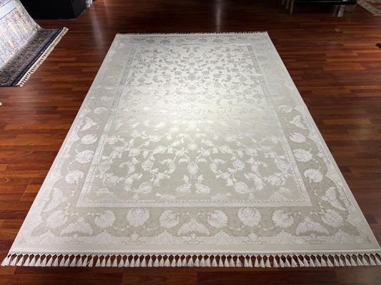 7x10 Ivory Beige Rug, Bamboo Silk Rug, Turkish Area Rug, Luxury Living Room Rug, Large Rug