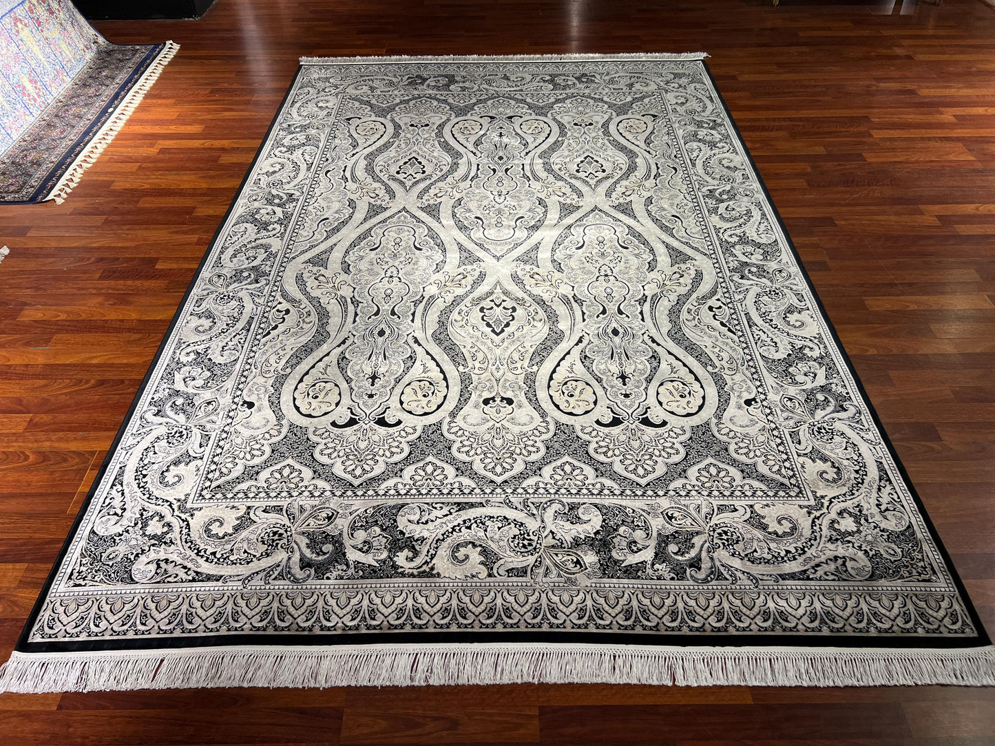 7x10 Gray Silk Rug, Bamboo Silk Rug, Turkish Area Rug, Luxury Living Room Rug, Large Rug