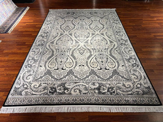 7x10 Gray Silk Rug, Bamboo Silk Rug, Turkish Area Rug, Luxury Living Room Rug, Large Rug