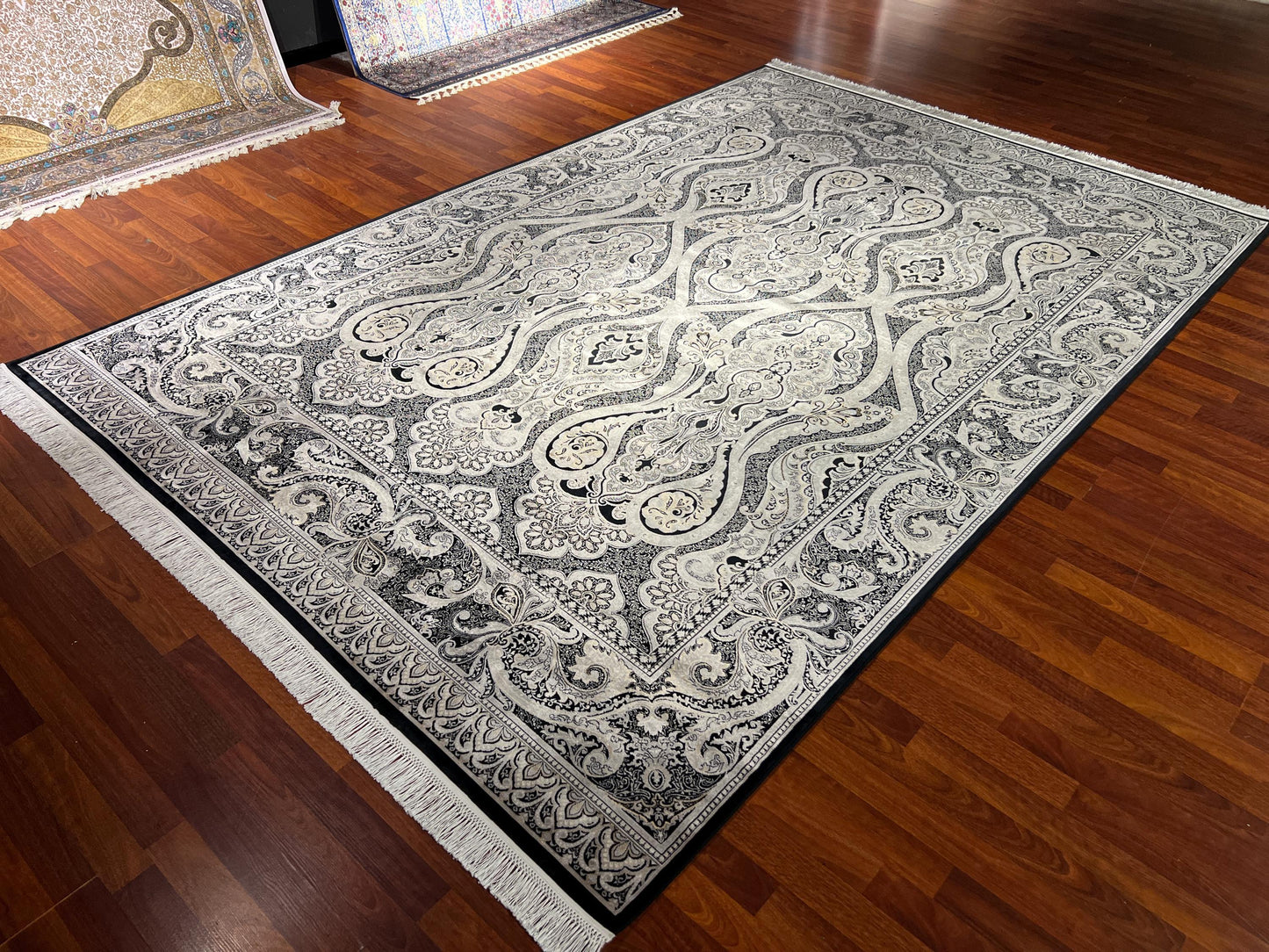 7x10 Gray Silk Rug, Bamboo Silk Rug, Turkish Area Rug, Luxury Living Room Rug, Large Rug