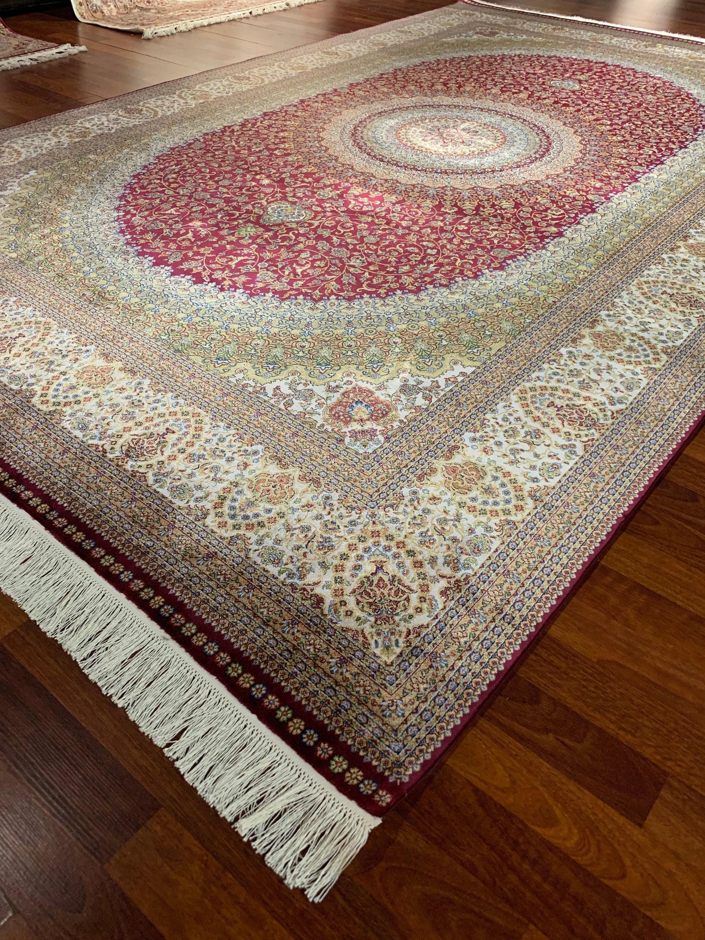 7x10 ft Red Gold Silk Rug, Luxury Classic Medallion Rug, Elegant Living Room Area Carpet