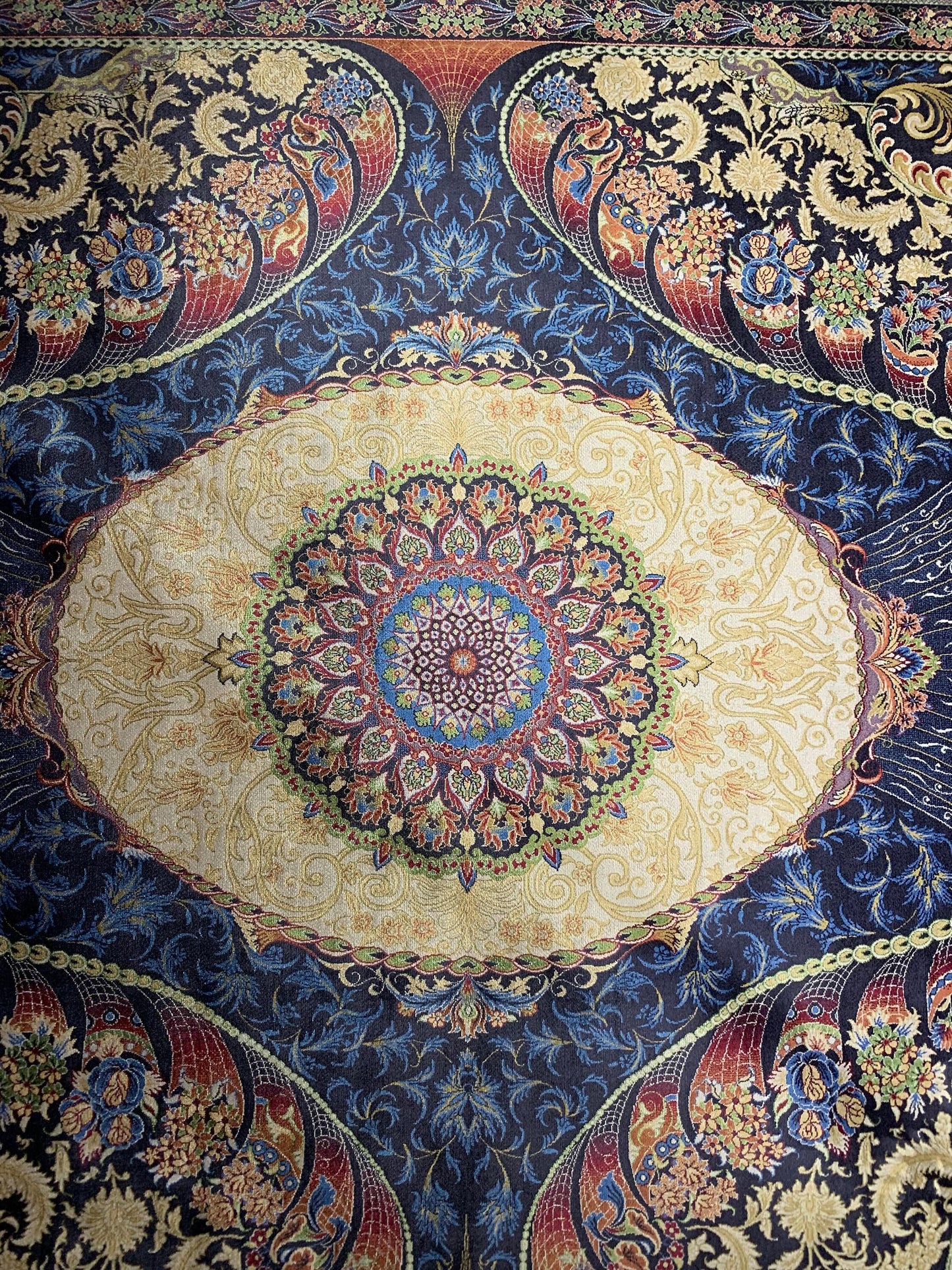7x10 ft Blue Silk Rug, Luxury Peacock Style Rug, Artistic Medallion Living Room Carpet