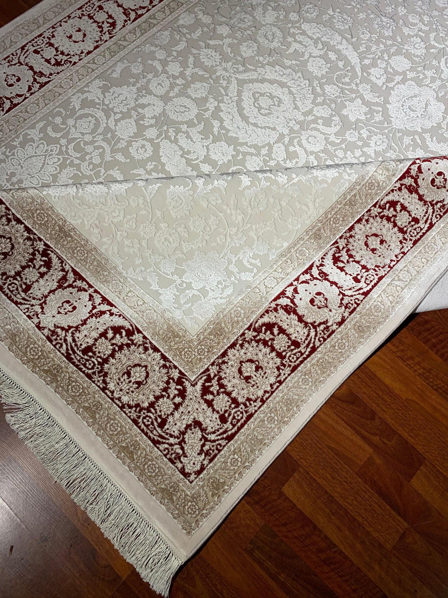 7x10 ft Beige Bamboo Rug, Minimal Classic Floral Rug, Elegant Neutral Living Room Carpet