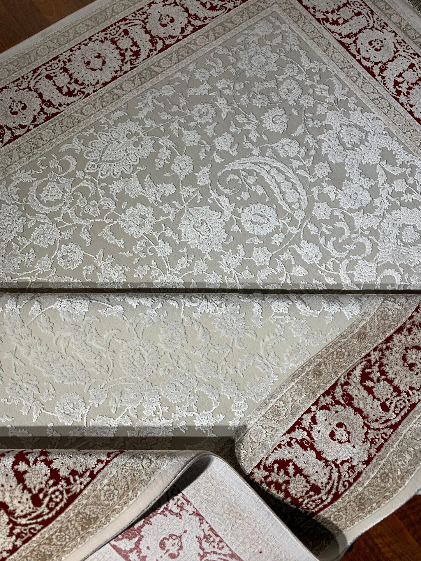 7x10 ft Beige Bamboo Rug, Minimal Classic Floral Rug, Elegant Neutral Living Room Carpet