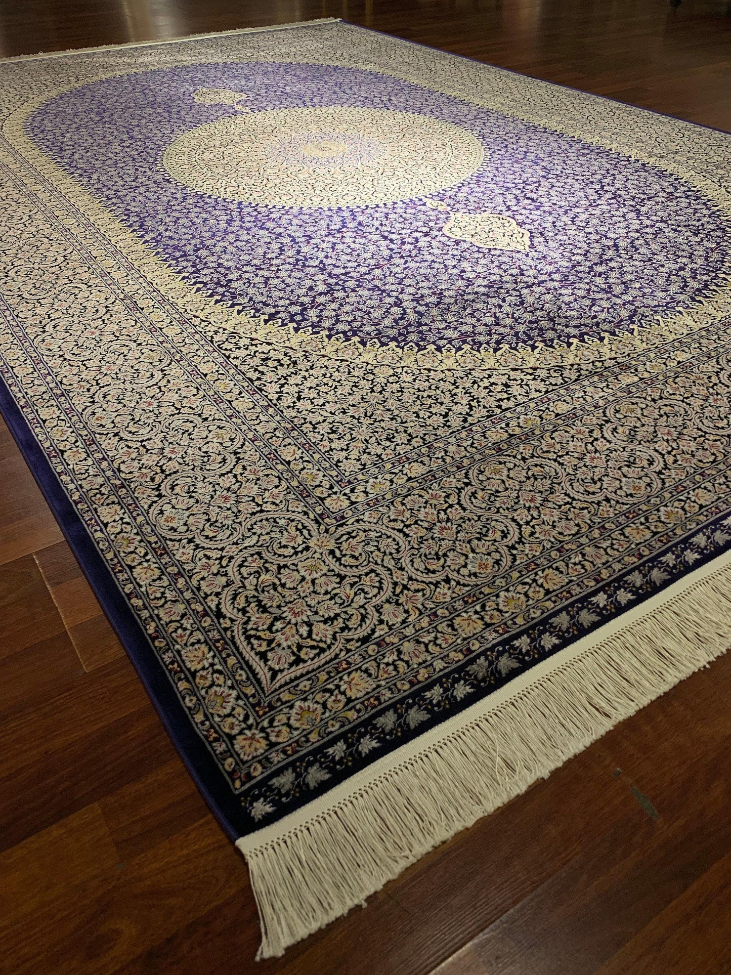 7x10 ft Gray Purple Silk Rug, Elegant Medallion Luxury Area Rug, Modern Classic Living Room Carpet