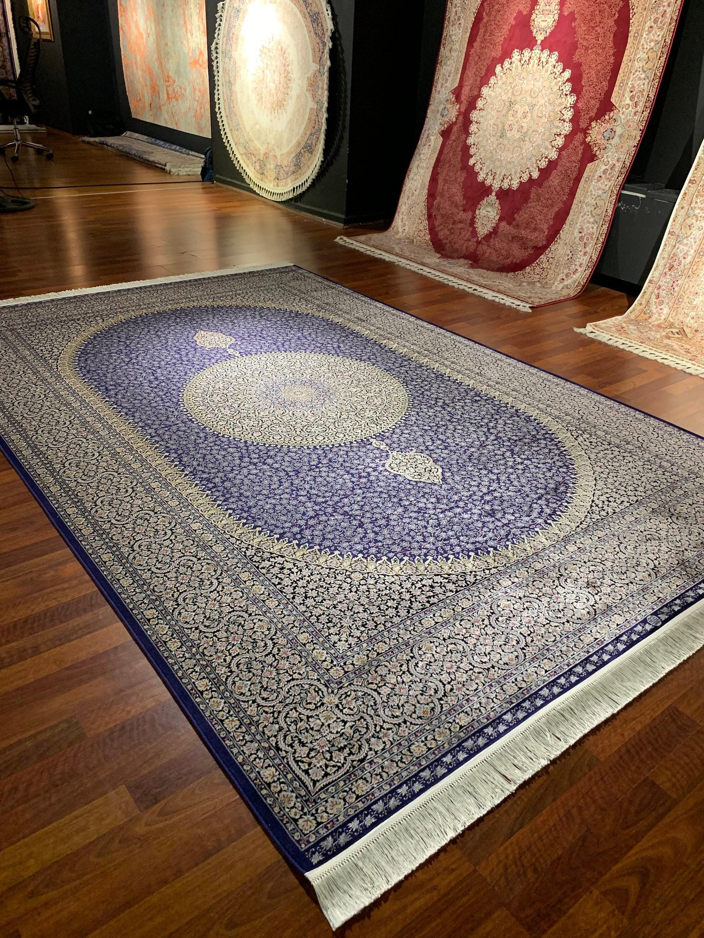 7x10 ft Gray Purple Silk Rug, Elegant Medallion Luxury Area Rug, Modern Classic Living Room Carpet