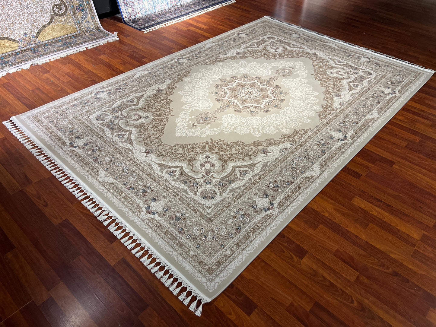 7x10 Beige Cream Rug, Floral Medallion Rug, Turkish Area Rug, Luxury Living Room Rug, Large Rug