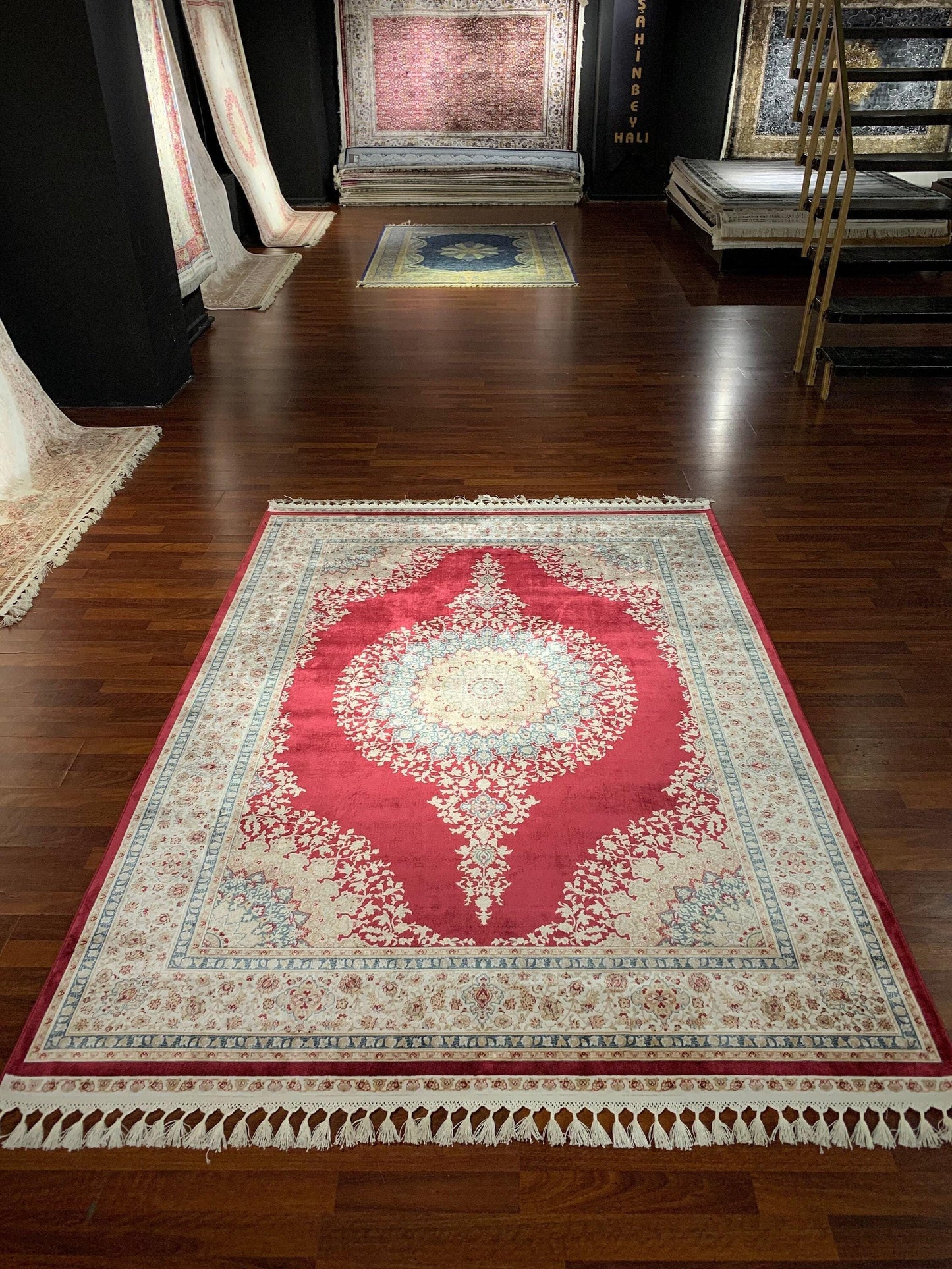 7x10 ft Red Beige Silk Rug, Elegant Medallion Luxury Area Rug, Soft Classic Living Room Carpet