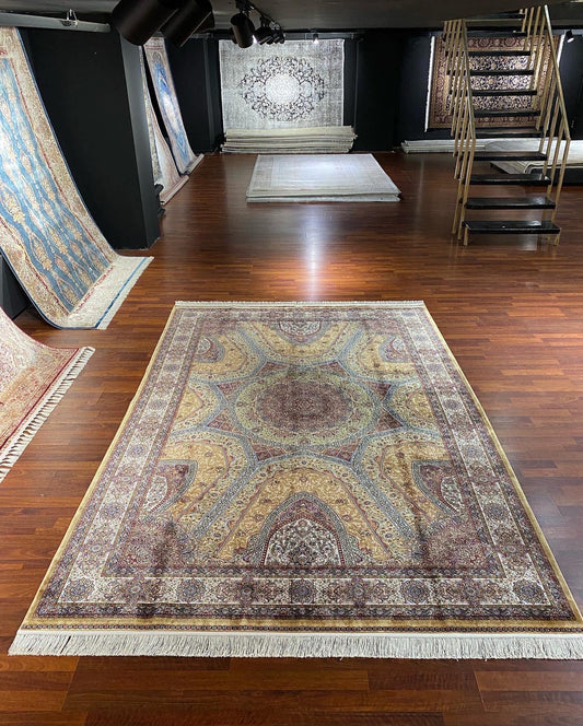 7x10 ft Classic Medallion Silk Rug, Vintage Style Luxury Area Rug, Elegant Traditional Living Room Carpet