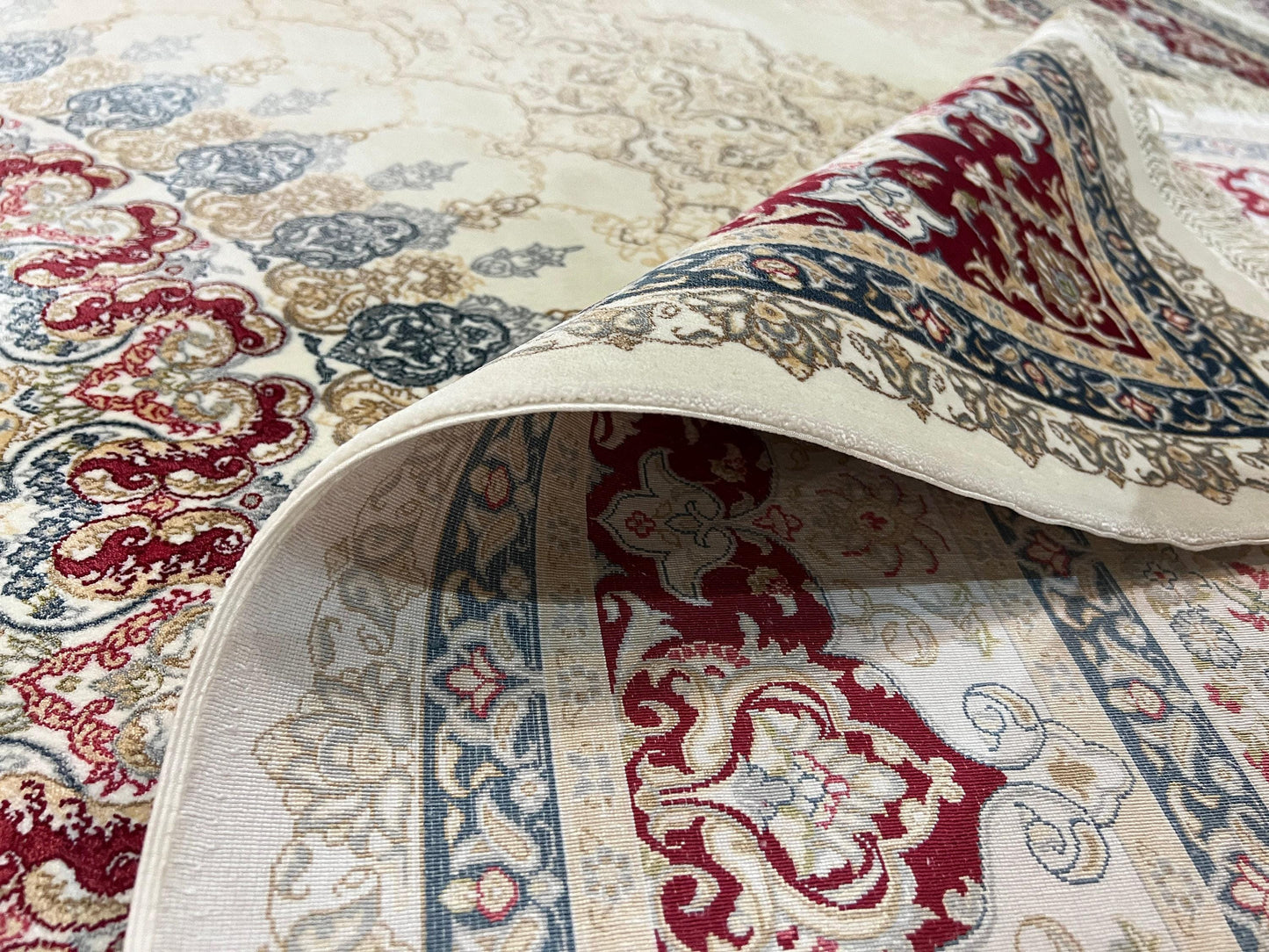 7x10 ft Cream Red Silk Rug, Elegant Medallion Luxury Area Rug, Soft Classic Living Room Carpet