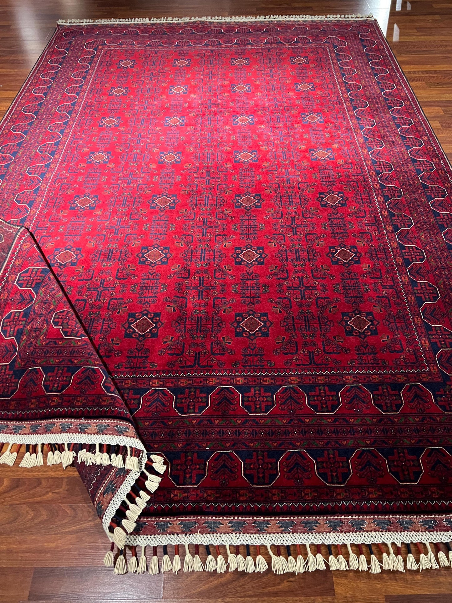 7x10 Red Afghan Wool Rug, Tribal Handmade Rug, Vintage Style Carpet, Large Living Room Rug