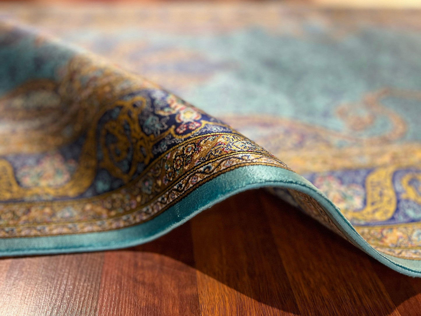 3x10 Blue Silk Runner Rug, Turkish Area Rug, Oriental Runner Rug, Luxury Hallway Rug
