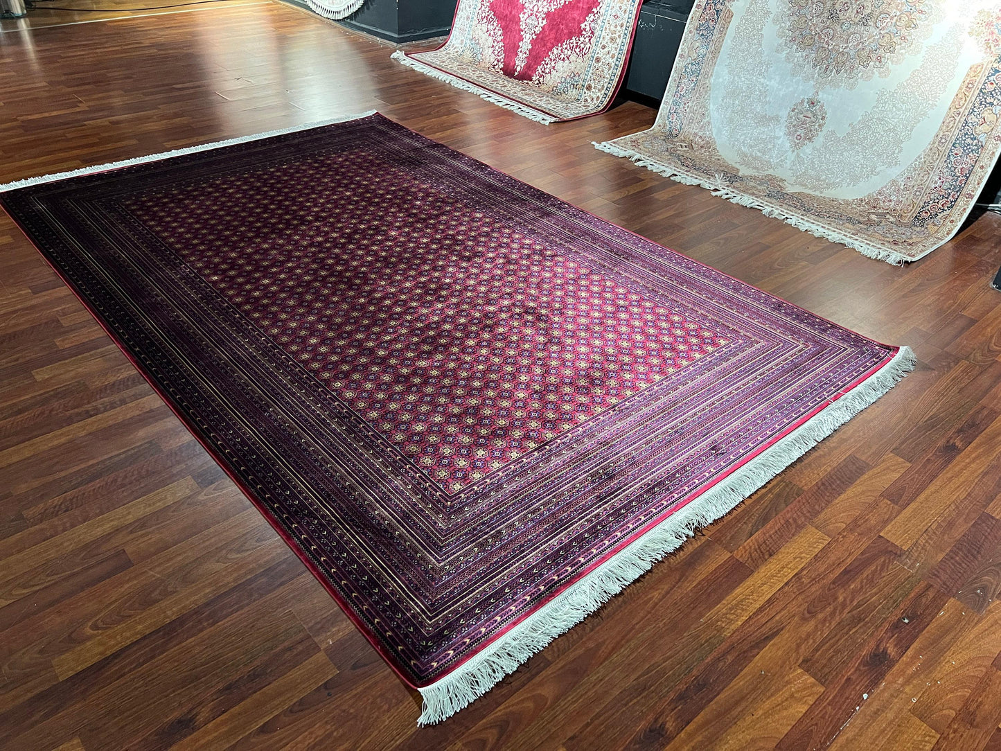 7x10 ft Red Silk Rug, Ornate Medallion Luxury Area Rug, Classic Elegant Living Room Carpet