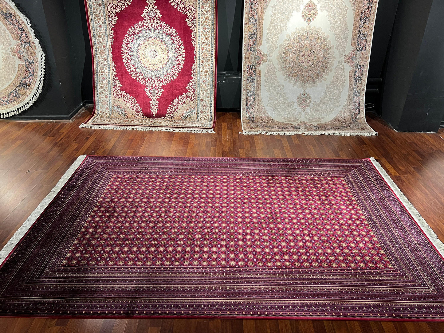 7x10 ft Red Silk Rug, Ornate Medallion Luxury Area Rug, Classic Elegant Living Room Carpet