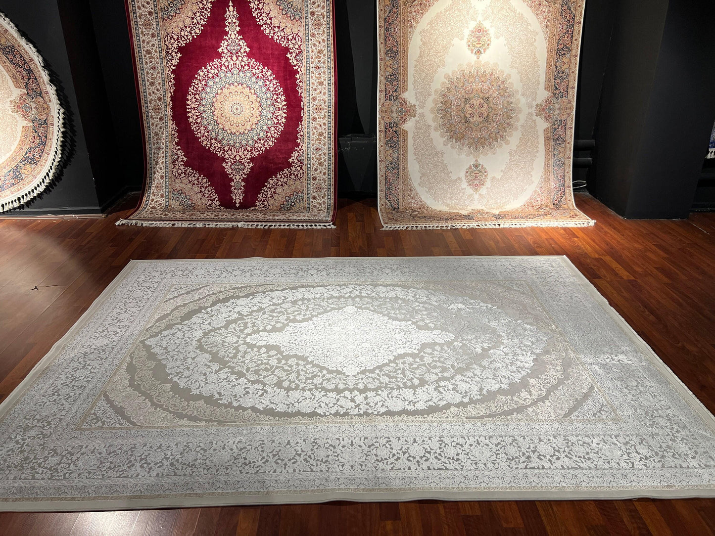 7x10 ft Beige Bamboo Rug, Minimal Classic Luxury Area Rug, Elegant Neutral Living Room Carpet