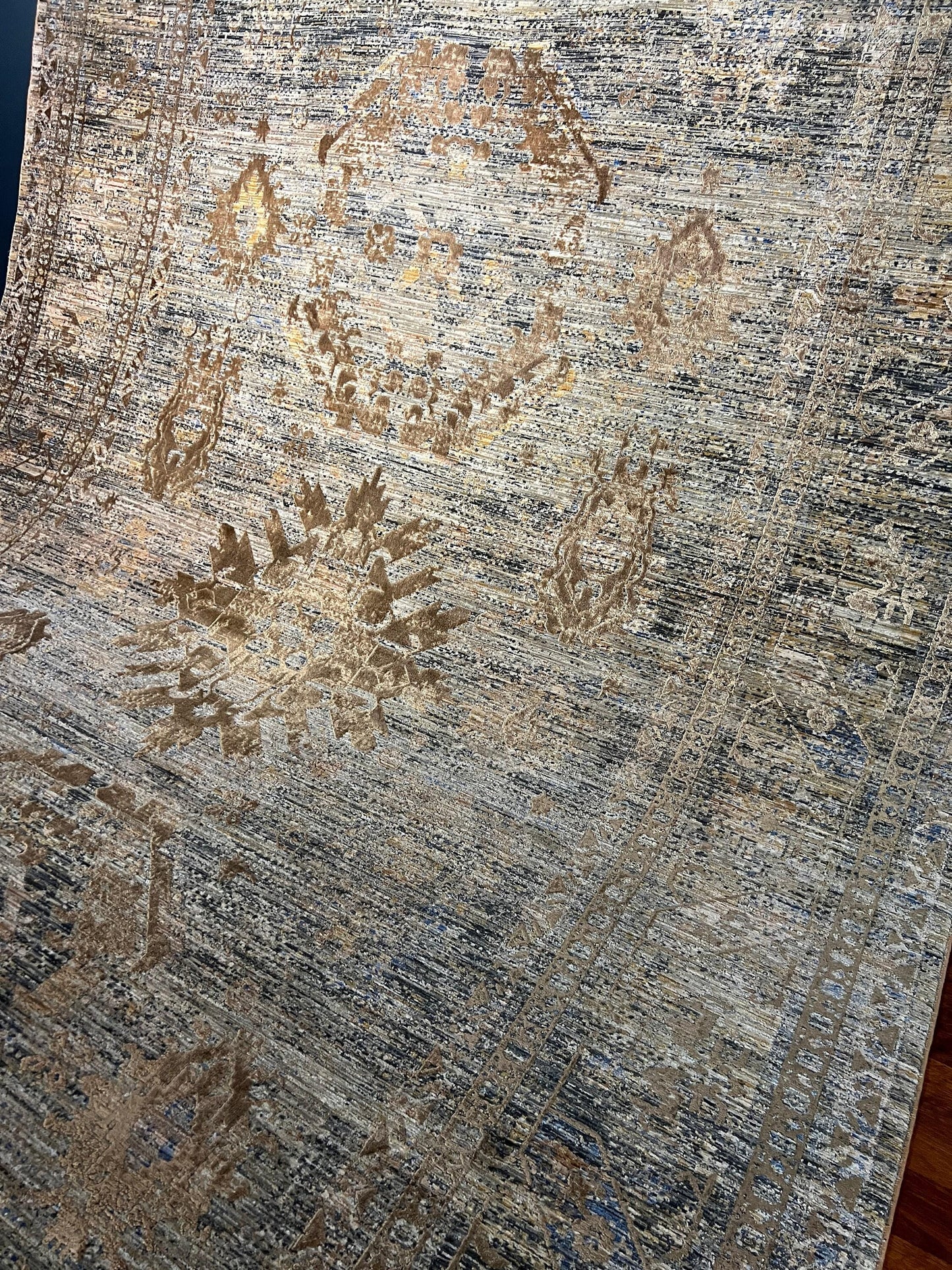 7x10 ft Beige Brown Vintage Rug, Distressed Modern Area Rug, Neutral Living Room Carpet