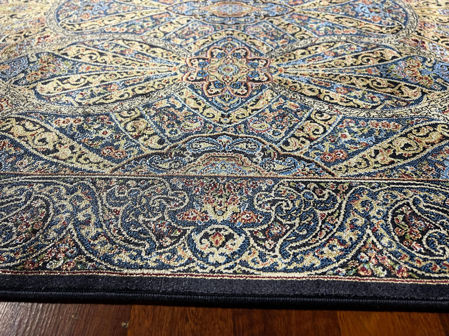 3x10 Blue Beige Silk Runner Rug, Turkish Area Rug, Luxury Hallway Entry Rug