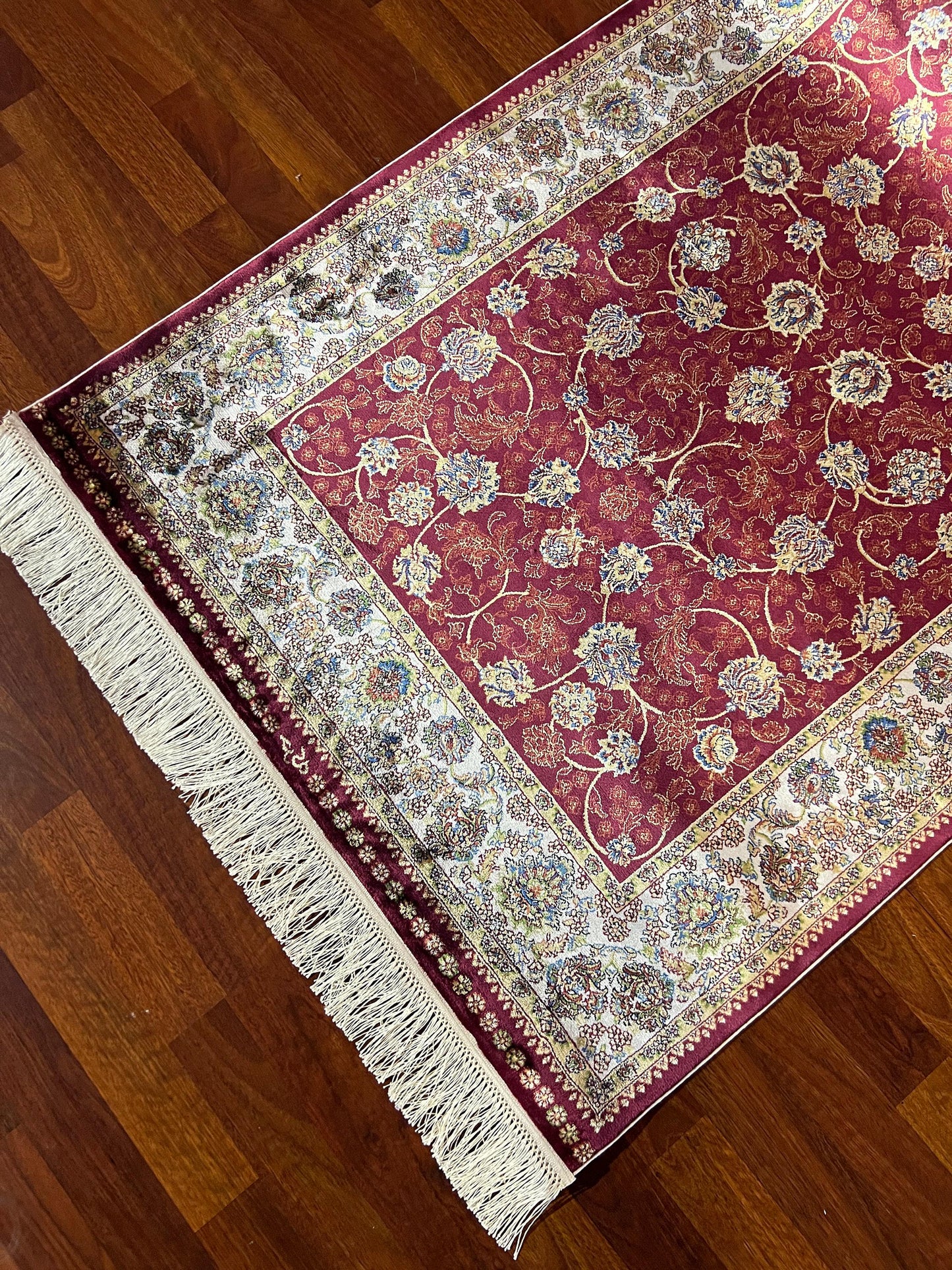 3x10 Red Gold Silk Runner Rug, Turkish Area Rug, Luxury Hallway Entry Rug