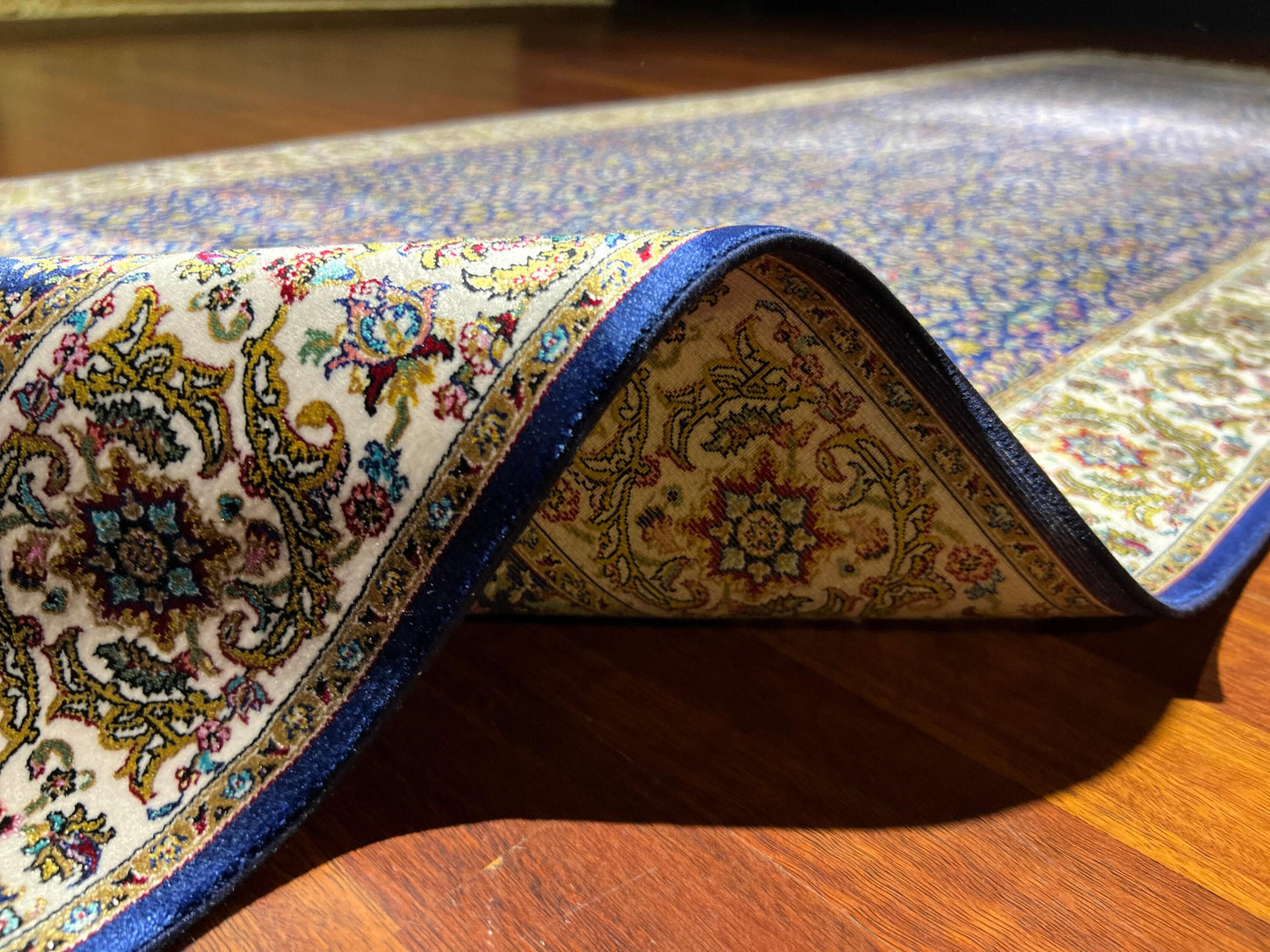 3x10 Blue Silk Runner Rug, Turkish Area Rug, Oriental Hallway Rug