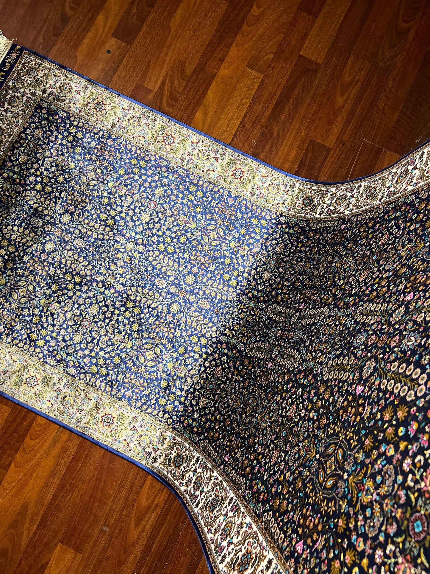 3x10 Blue Silk Runner Rug, Turkish Area Rug, Oriental Hallway Rug