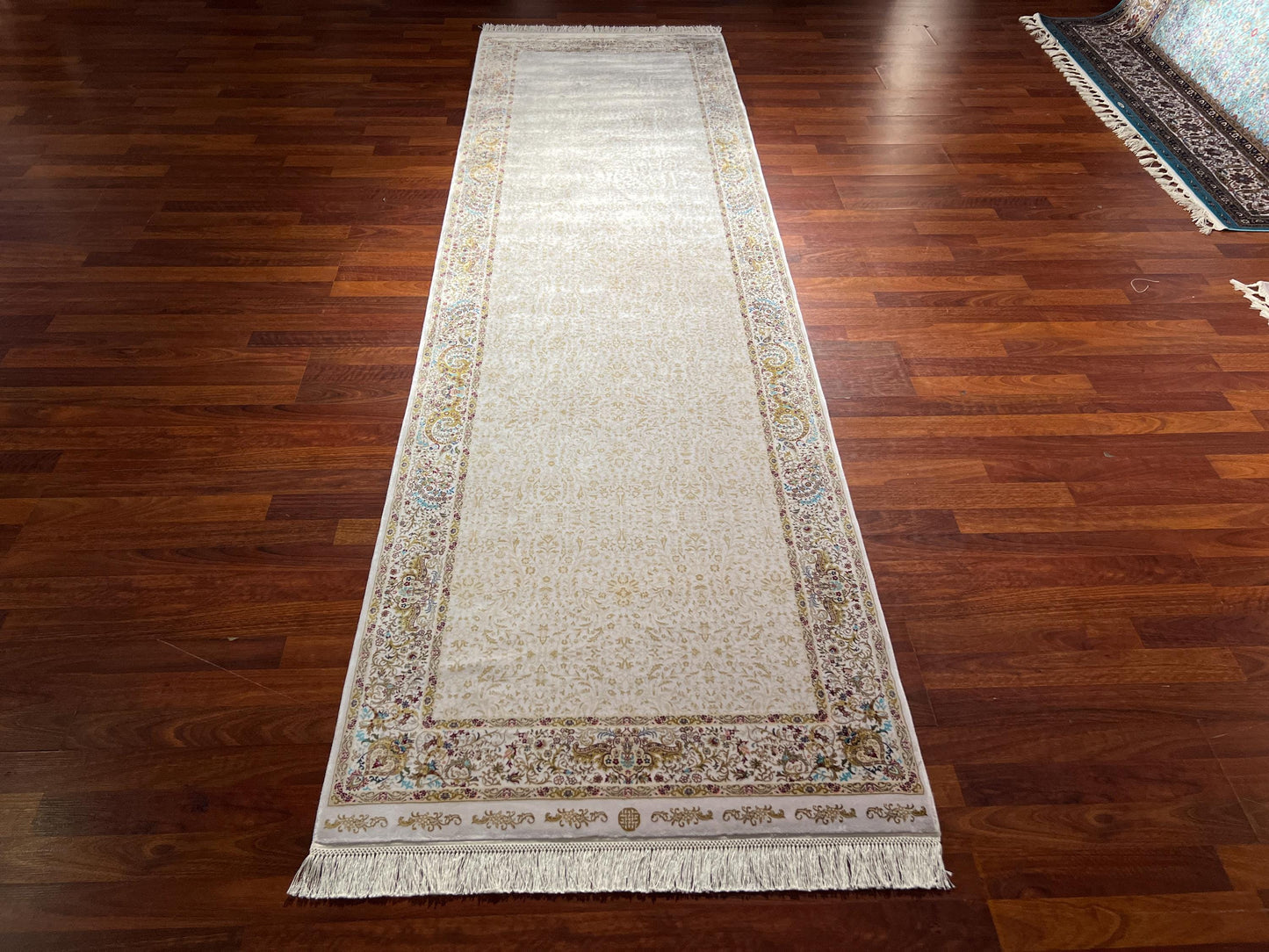 3x10 Gold Brown Silk Runner Rug, Turkish Area Rug, Neutral Hallway Carpet