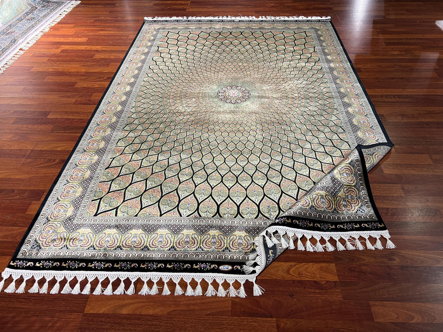 7x10 ft Tree Pattern Silk Rug, Elegant Medallion Luxury Area Rug, Unique Classic Living Room Carpet