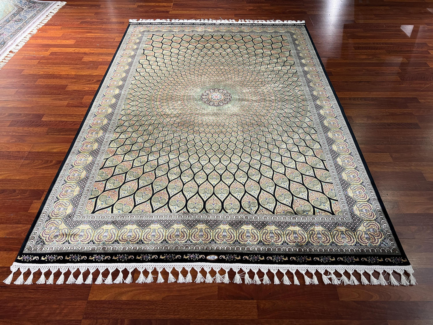 7x10 ft Tree Pattern Silk Rug, Elegant Medallion Luxury Area Rug, Unique Classic Living Room Carpet