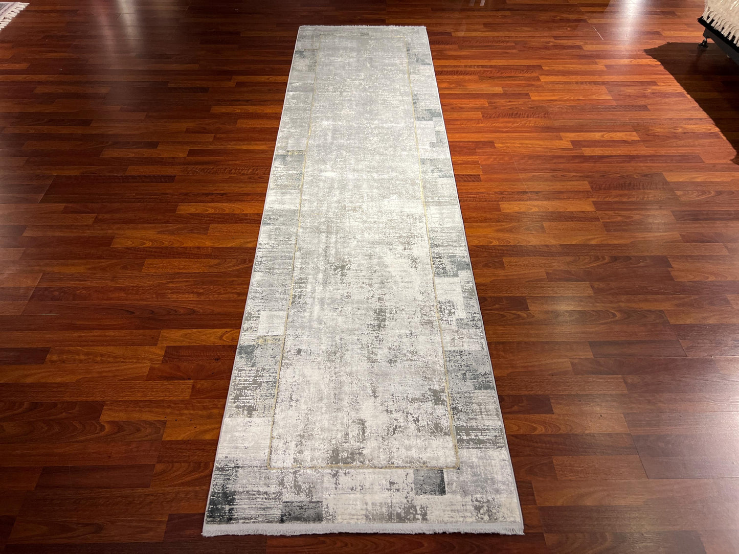 3x10 Gray Modern Runner Rug, Turkish Area Rug, Neutral Minimal Rug, Luxury Hallway Carpet