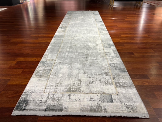 3x10 Gray Modern Runner Rug, Turkish Area Rug, Neutral Minimal Rug, Luxury Hallway Carpet