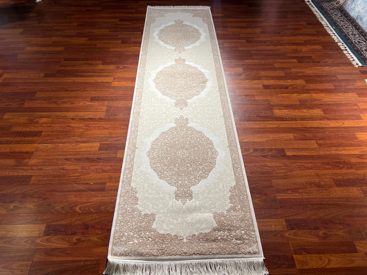 3x10 Bamboo Silk Runner Rug, Beige Area Rug, Turkish Runner Rug, Luxury Hallway Carpet