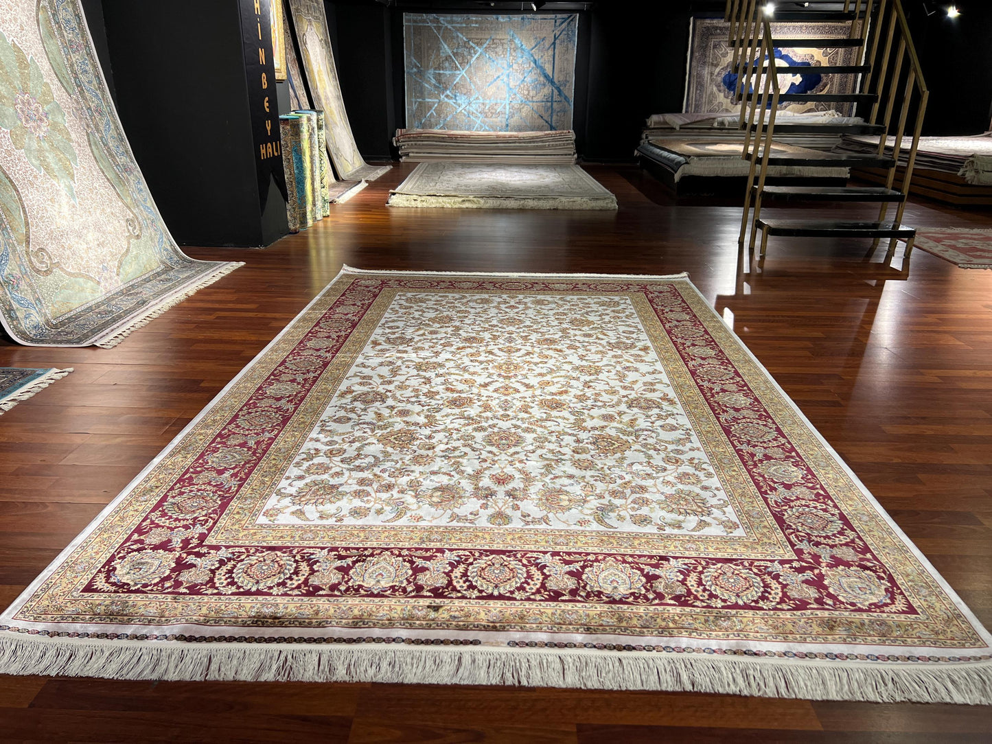 7x10 Beige Red Silk Rug, Elegant Floral Area Rug, Luxury Modal Silk Carpet, Classic Living Room Rug
