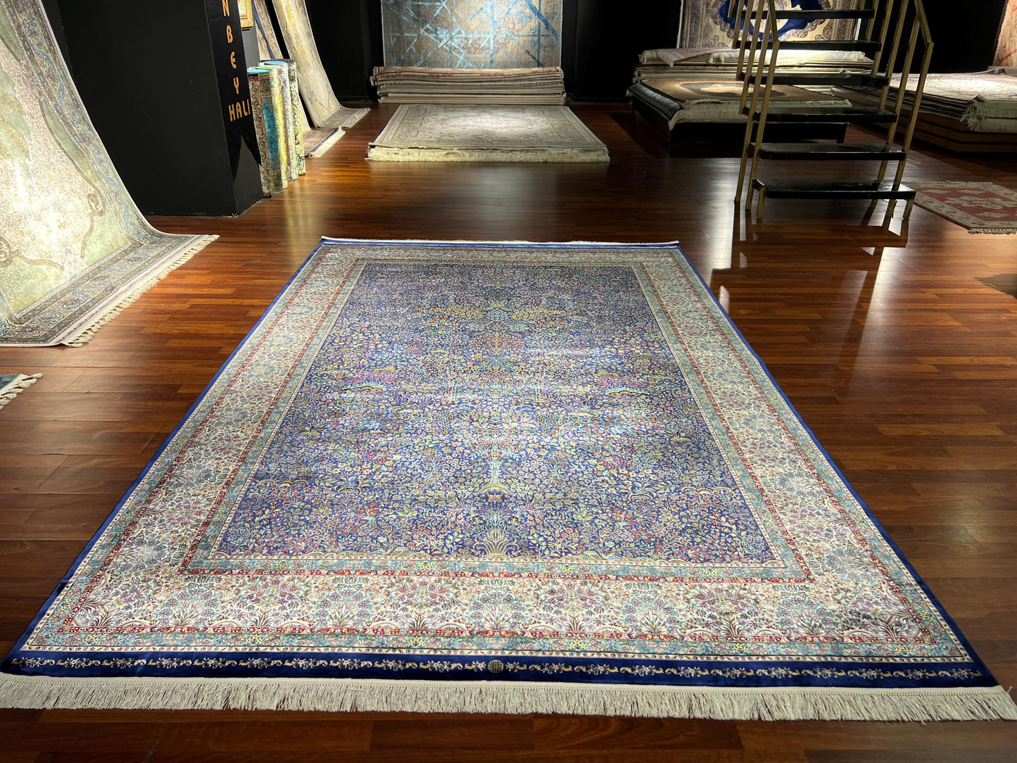 7x10 Soft Blue Silk Rug, Dense Floral Luxury Rug, Oversized Elegant Silk Carpet, Classic Living Room Rug