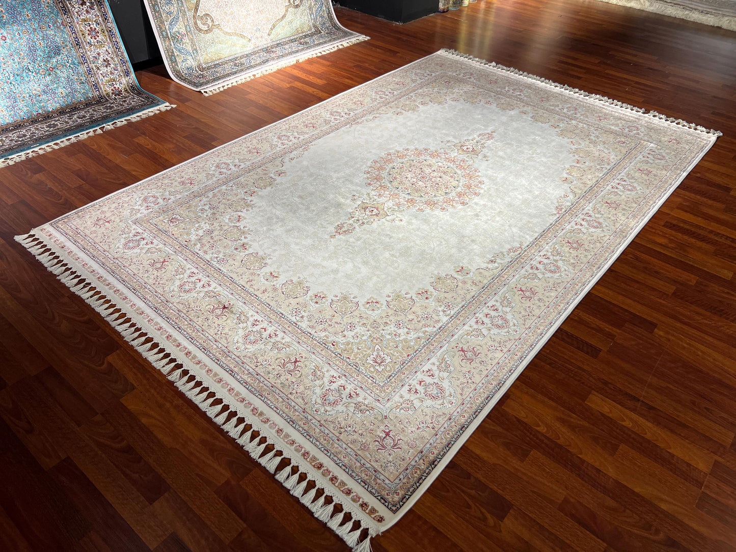Beige Silk Rug 7x10, Palace Silk Rug, Luxury Living Room Rug, Turkish Silk Carpet, Classic Silk Rug