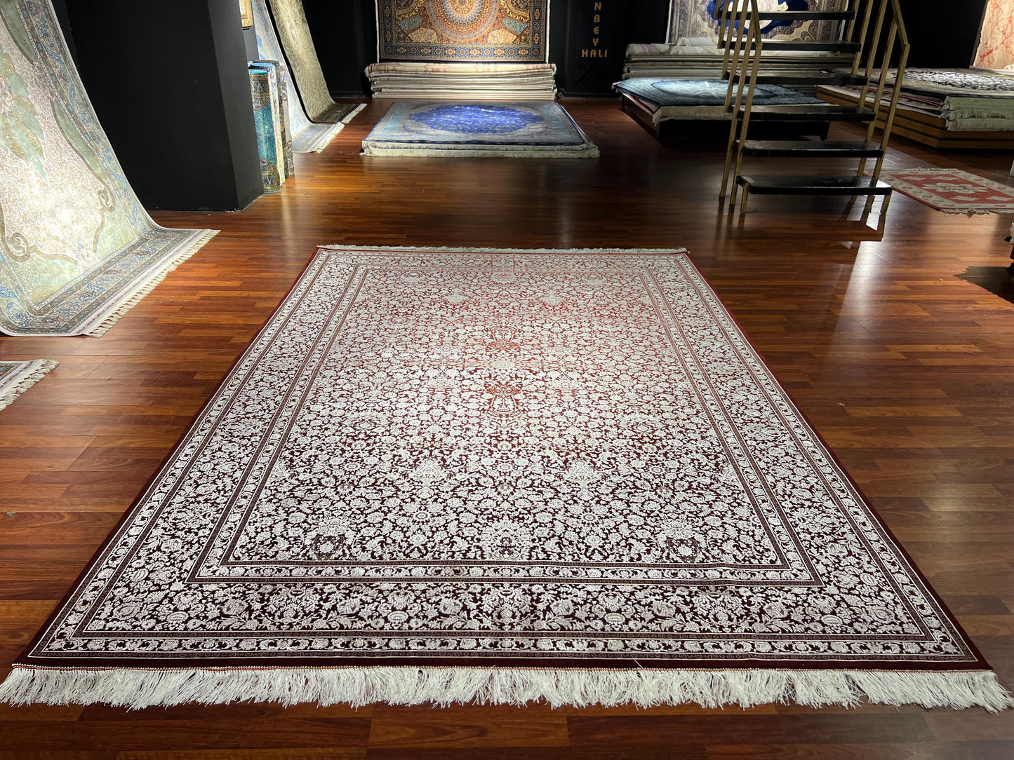 Burgundy Silk Rug 7x10, Luxury Living Room Rug, Palace Silk Carpet, Turkish Silk Rug, Large Rug