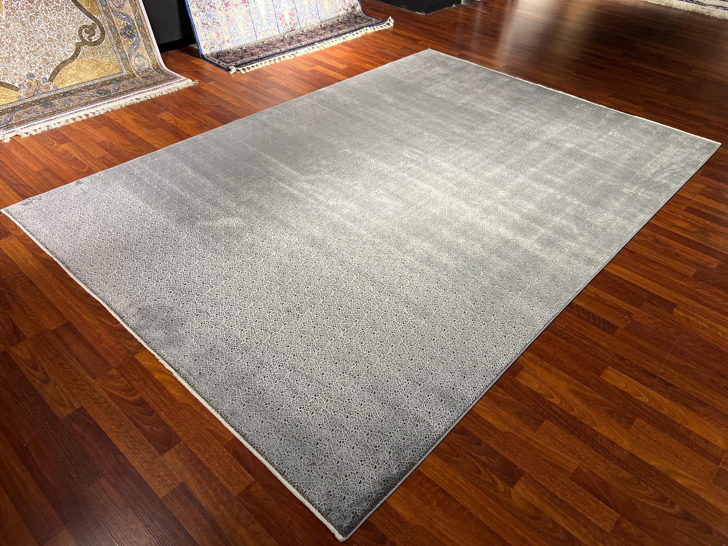Gray Bamboo Acrylic Rug 7x10, Modern Living Room Carpet, Soft Texture Area Rug, Large Contemporary Rug