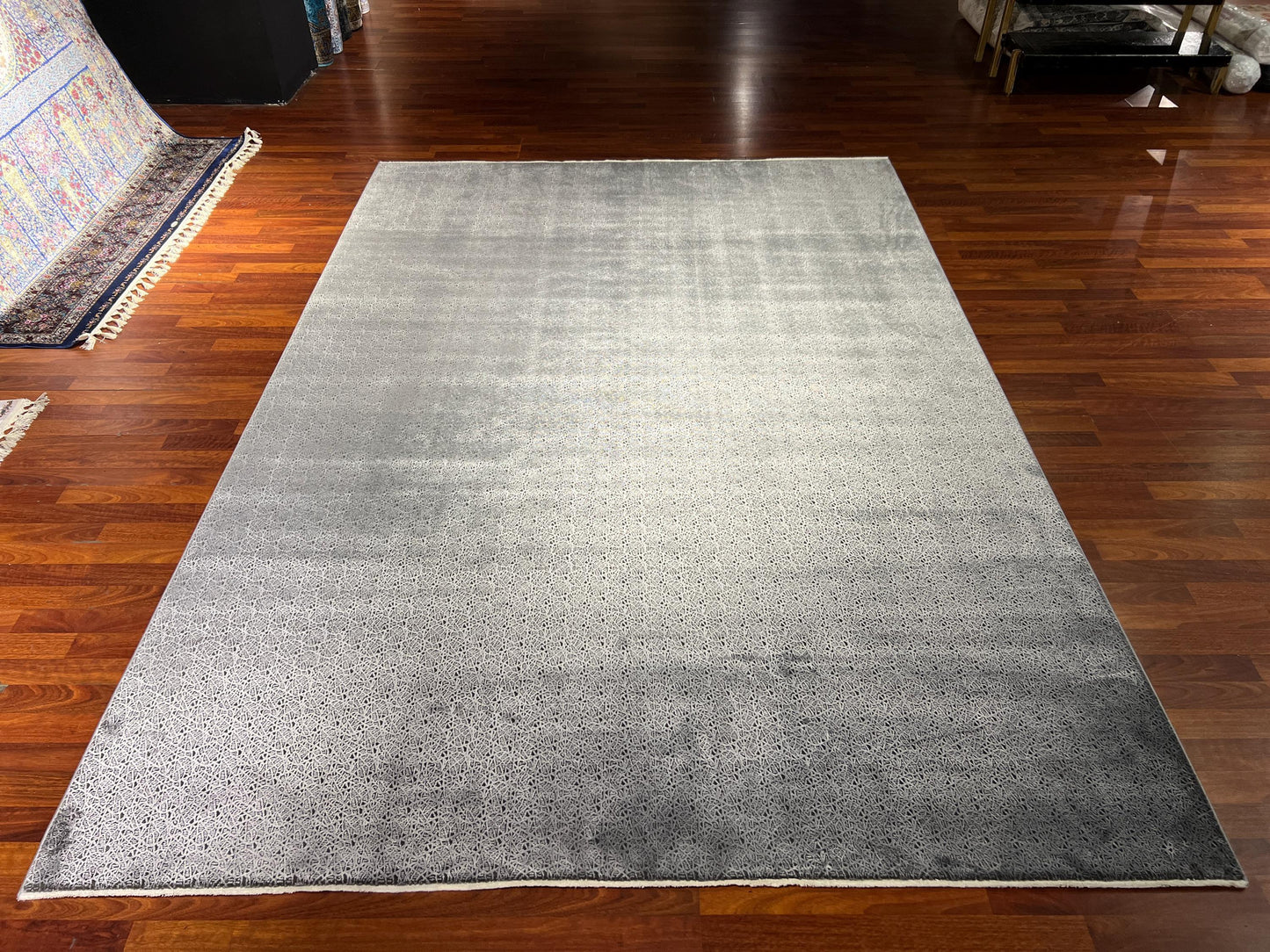 Gray Bamboo Acrylic Rug 7x10, Modern Living Room Carpet, Soft Texture Area Rug, Large Contemporary Rug
