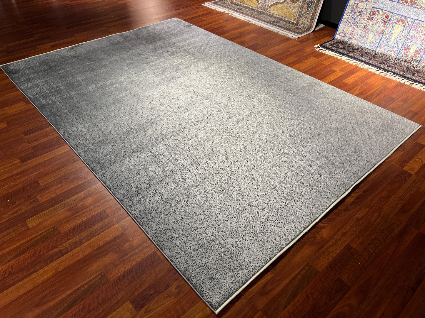 Gray Bamboo Acrylic Rug 7x10, Modern Living Room Carpet, Soft Texture Area Rug, Large Contemporary Rug