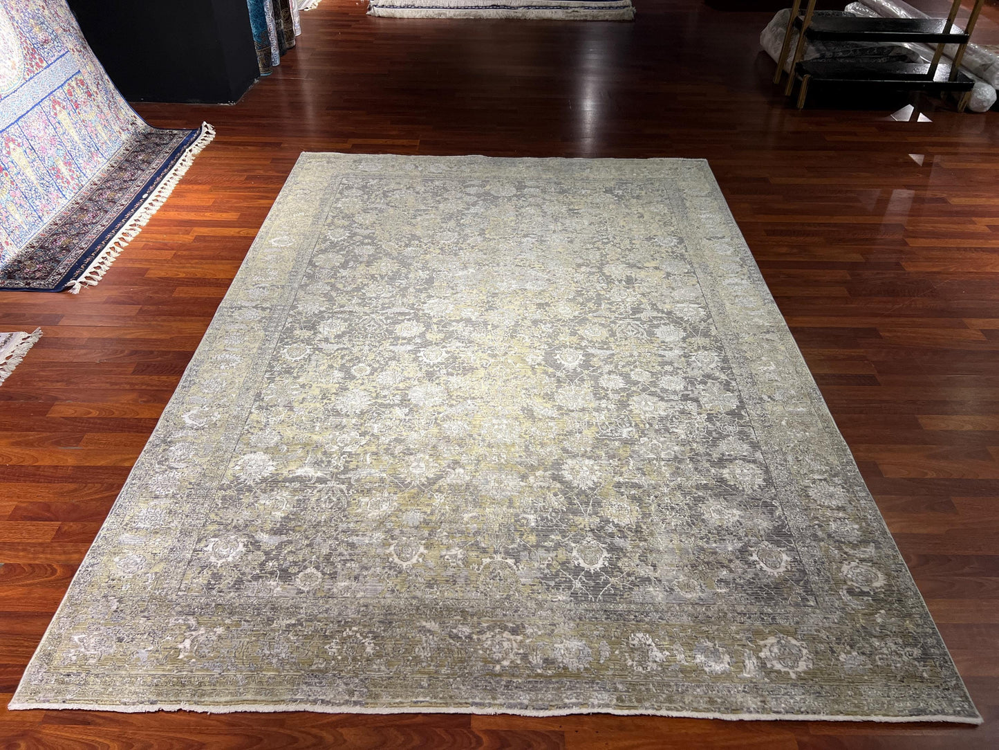 Gray Green Rug 7x10, Vintage Style Area Rug, Living Room Carpet, Classic Pattern Rug, Large Rug