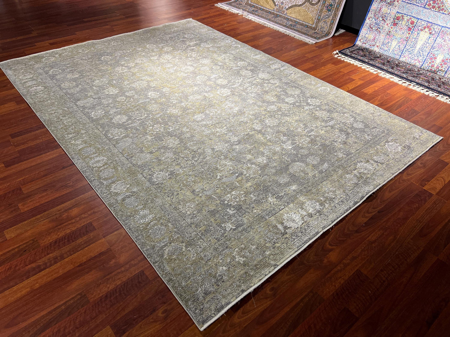 Gray Green Rug 7x10, Vintage Style Area Rug, Living Room Carpet, Classic Pattern Rug, Large Rug