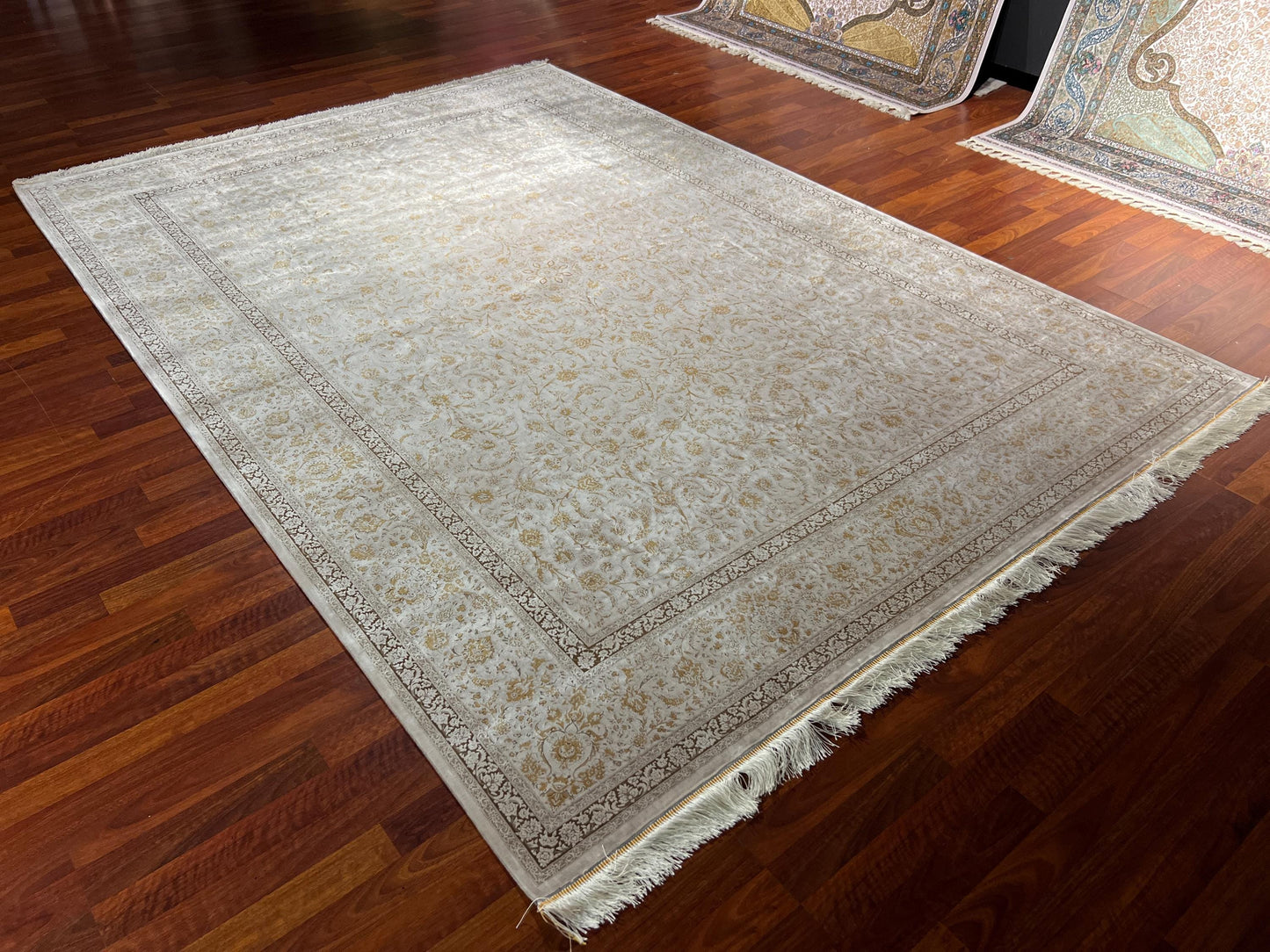 Beige Gold Silk Rug 7x10, Luxury Living Room Rug, Palace Silk Carpet, Turkish Silk Rug, Large Rug