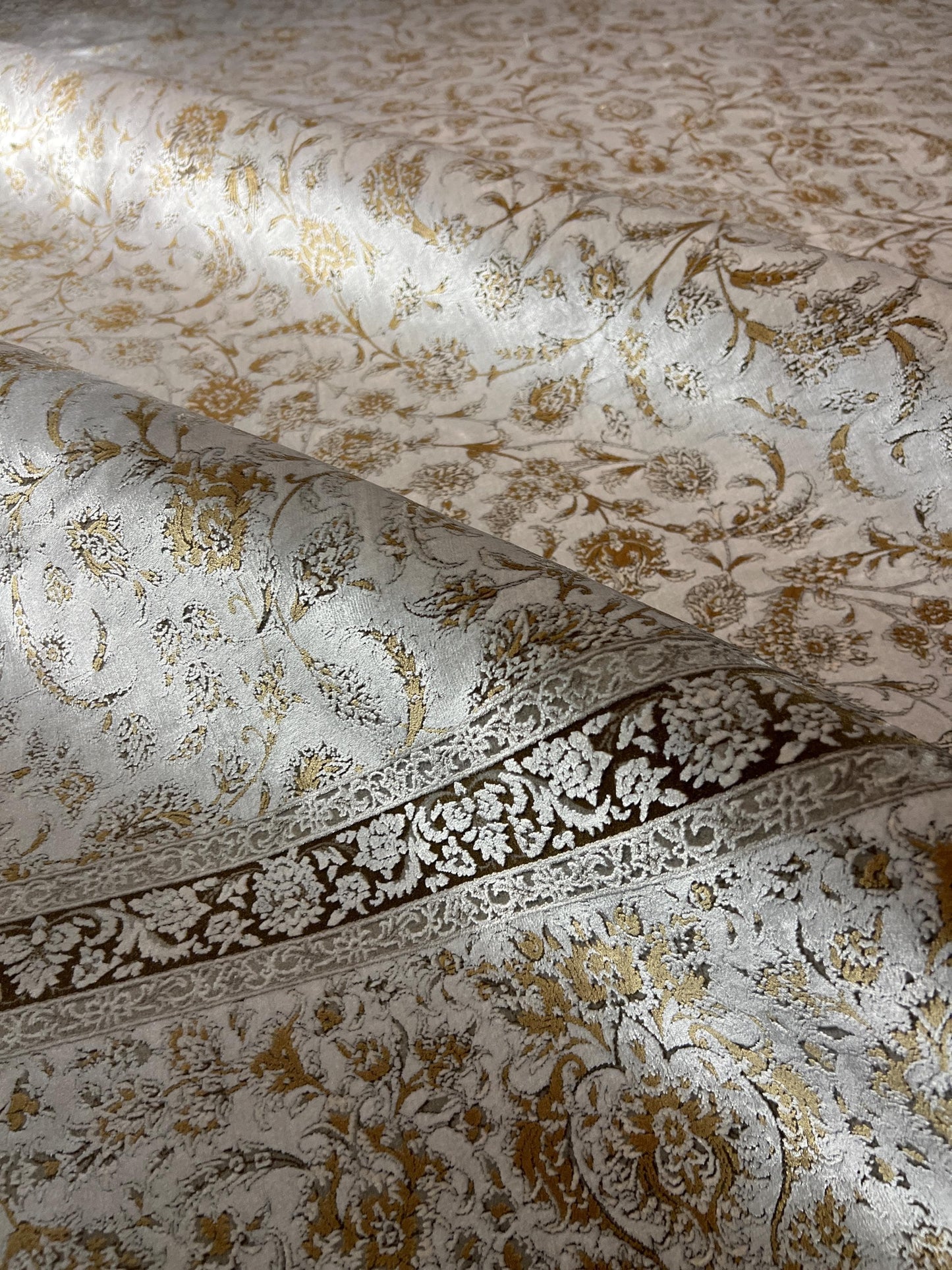 Beige Gold Silk Rug 7x10, Luxury Living Room Rug, Palace Silk Carpet, Turkish Silk Rug, Large Rug