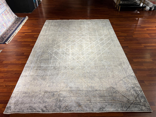 Gray Beige Bamboo Rug 7x10, Modern Living Room Rug, Luxury Area Rug, Large Carpet, Minimalist Rug