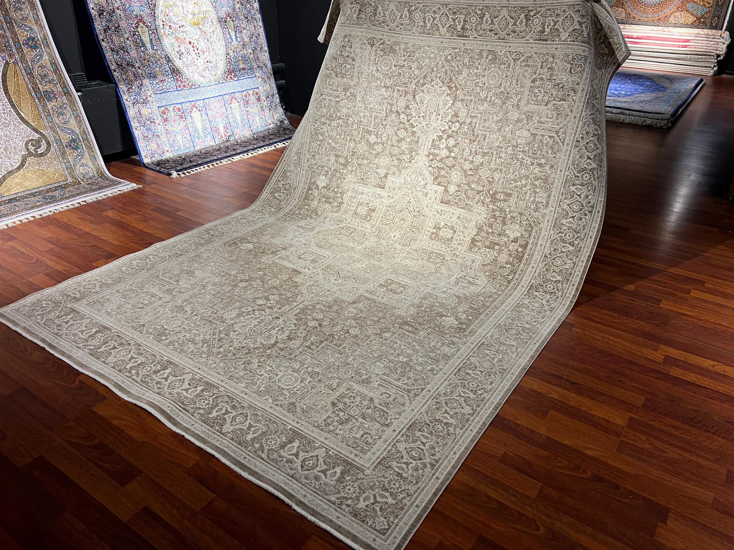 Beige Brown Medallion Rug 7x10, Classic Living Room Rug, Large Area Rug, Traditional Carpet, Neutral Rug