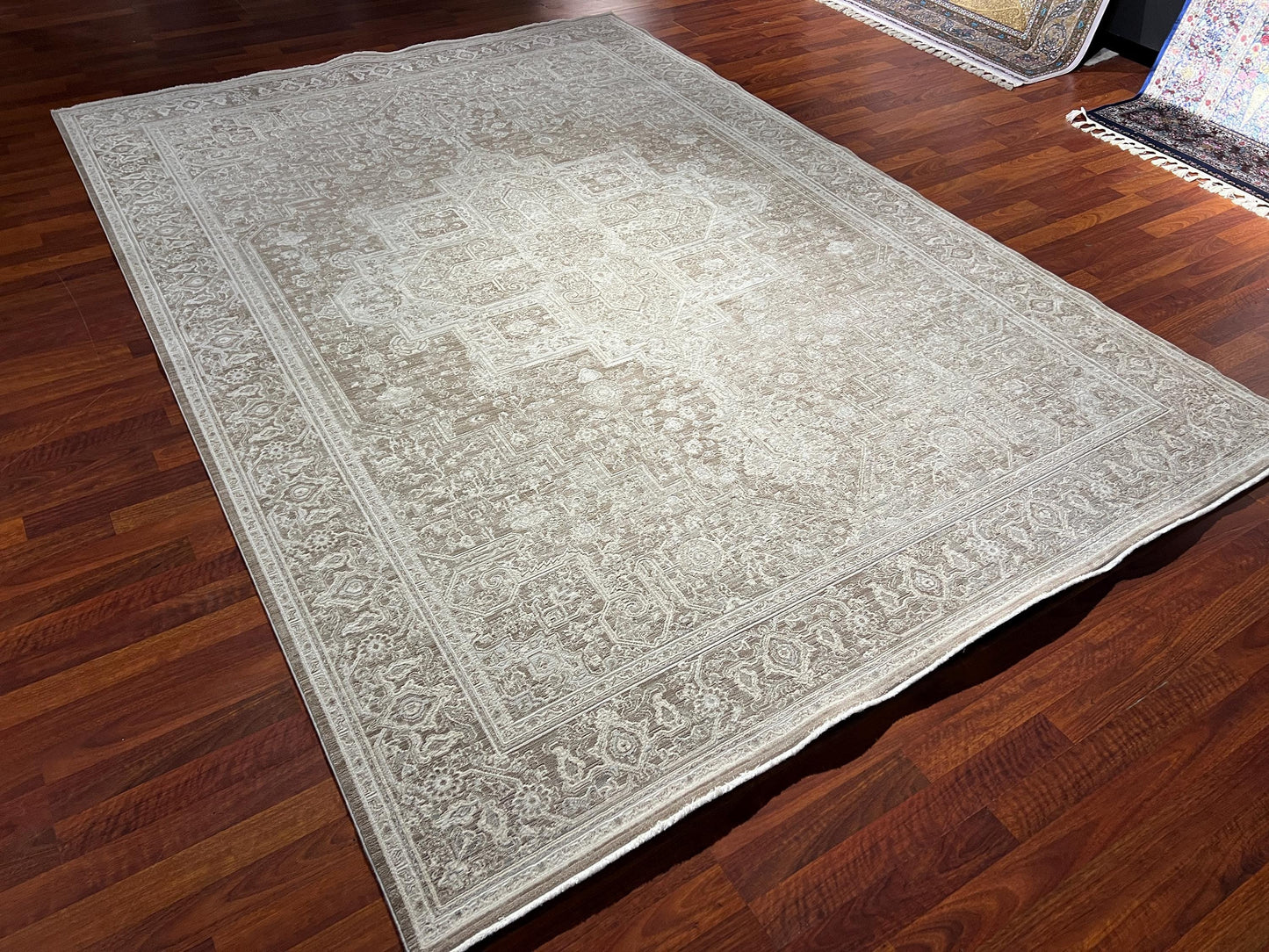 Beige Brown Medallion Rug 7x10, Classic Living Room Rug, Large Area Rug, Traditional Carpet, Neutral Rug