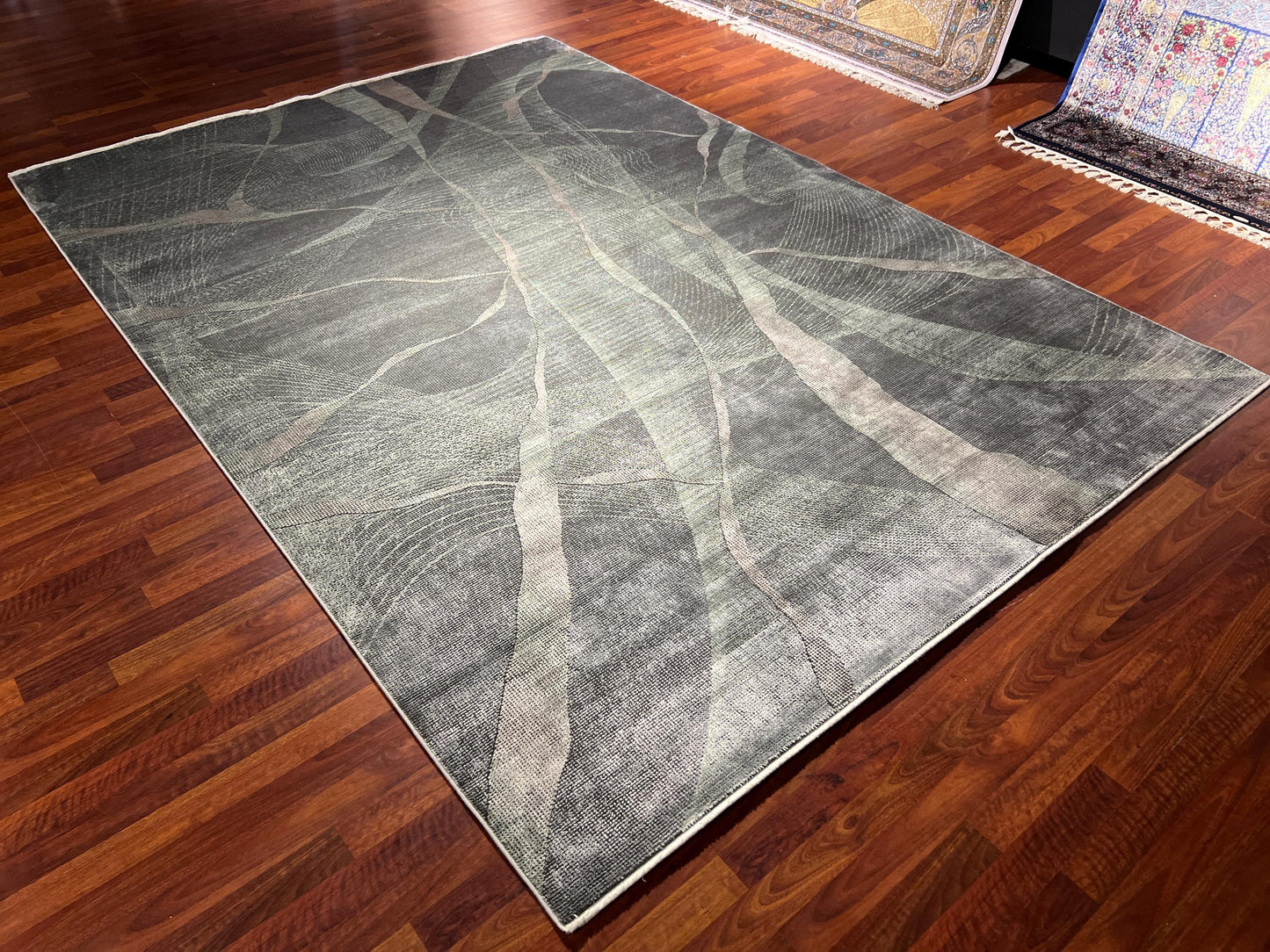 7x10 ft Gray Modern Bamboo Rug , Abstract Living Room Rug, Luxury Area Rug, Large Carpet, Contemporary Rug
