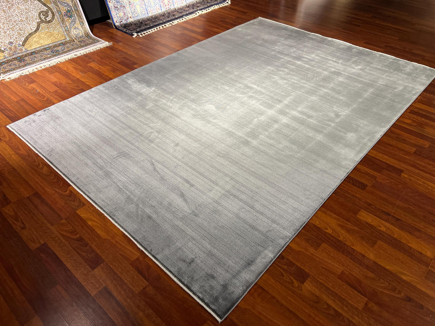 Gray Bamboo Rug 7x10, Modern Minimalist Rug, Large Area Rug, Luxury Living Room Carpet, Contemporary Decor