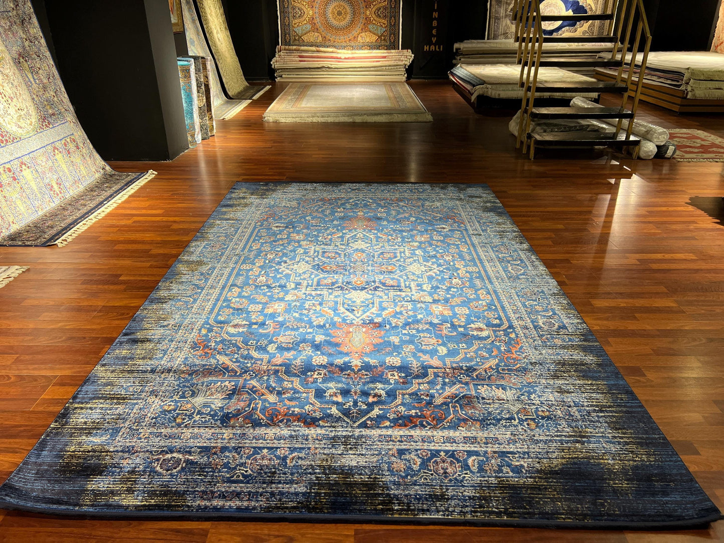 Blue Oriental Silk Rug 7x10, Medallion Pattern Rug, Luxury Living Room Rug, Turkish Silk Carpet, Large Rug
