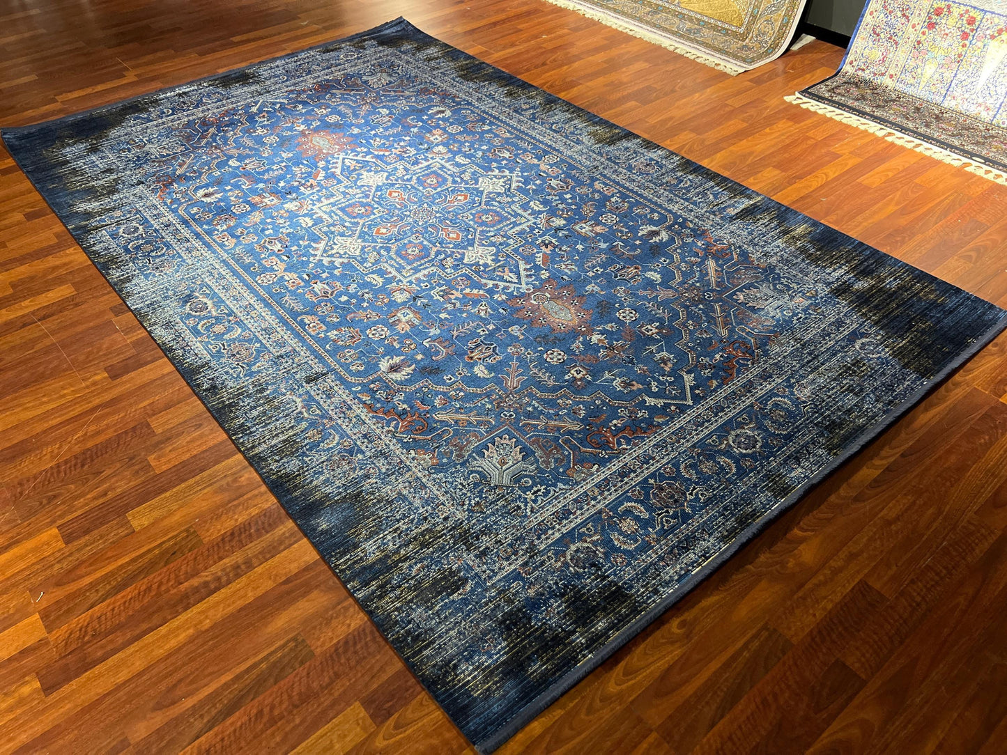 Blue Oriental Silk Rug 7x10, Medallion Pattern Rug, Luxury Living Room Rug, Turkish Silk Carpet, Large Rug